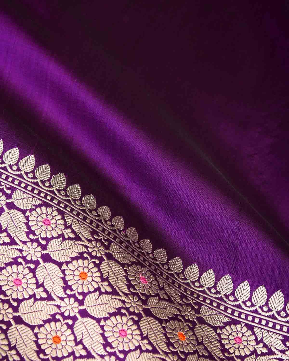 Purple Kadhuan Brocade Handwoven Katan Silk Banarasi Saree with Gold Zari Paisley Meenekari Border-HolyWeaves
