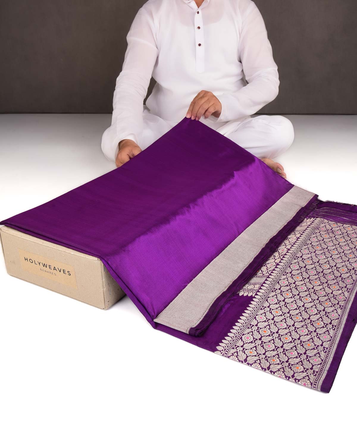 Purple Kadhuan Brocade Handwoven Katan Silk Banarasi Saree with Gold Zari Paisley Meenekari Border-HolyWeaves