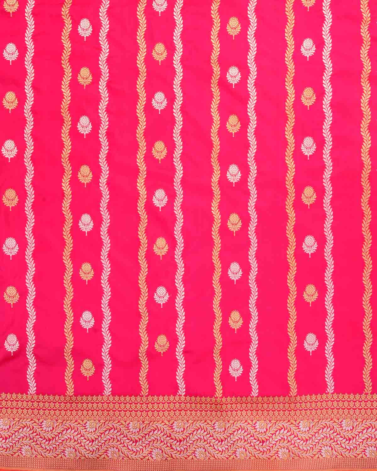 Shot Red-Pink Gold & Silver Zari Buti Kadhuan Brocade Handwoven Katan Silk Banarasi Saree-HolyWeaves