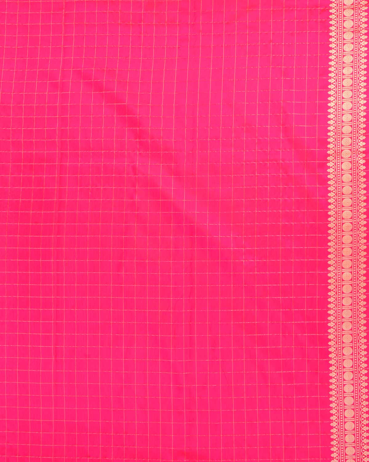 Midnight Green Chequered Grids Kadhuan Brocade Handwoven Katan Silk Banarasi Saree with Shot Pink Border Pallu-HolyWeaves