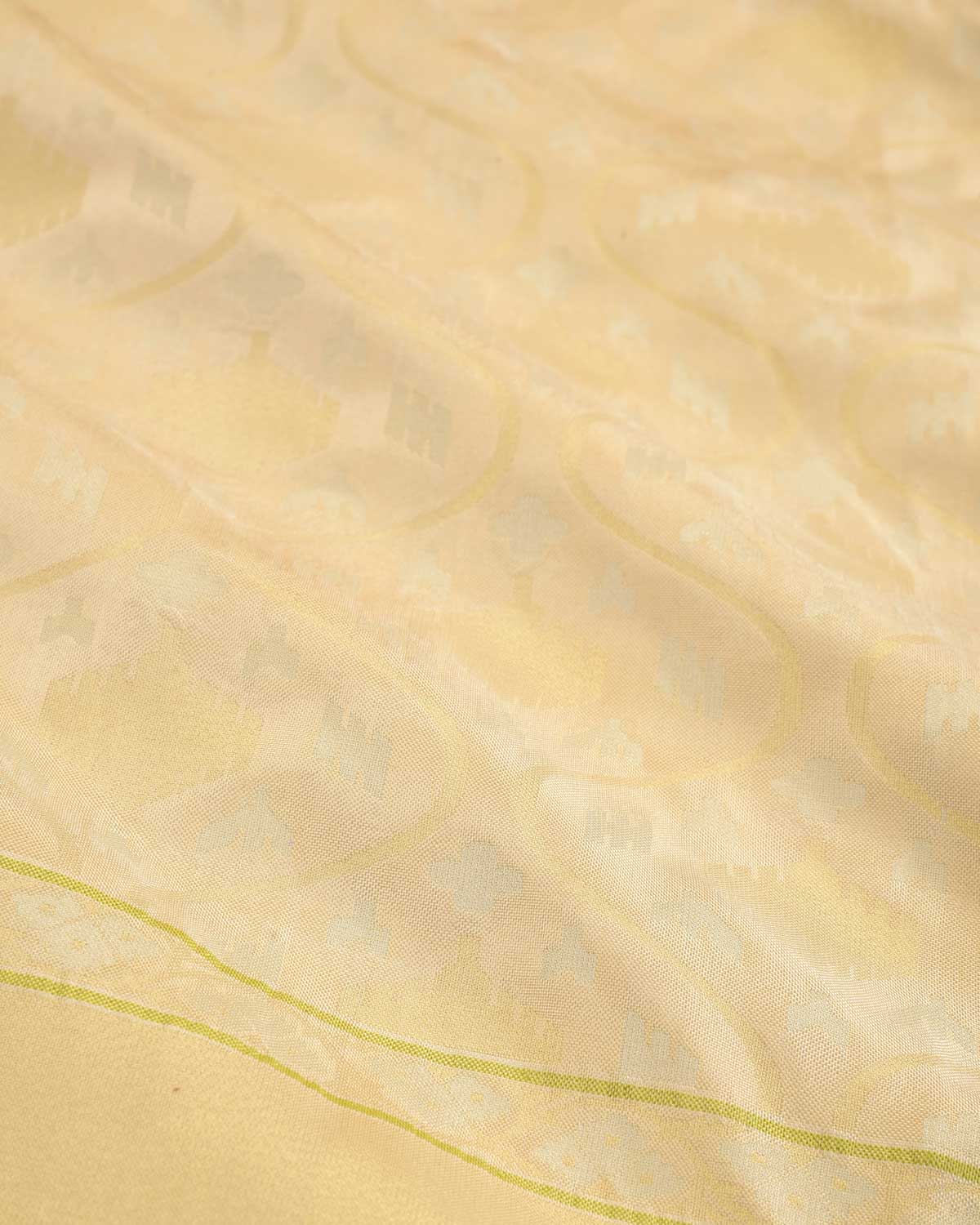 Cream Gold & Silver Metallic Zari Jaal Ektara Cutwork Brocade Handwoven Katan Silk Banarasi Saree-HolyWeaves