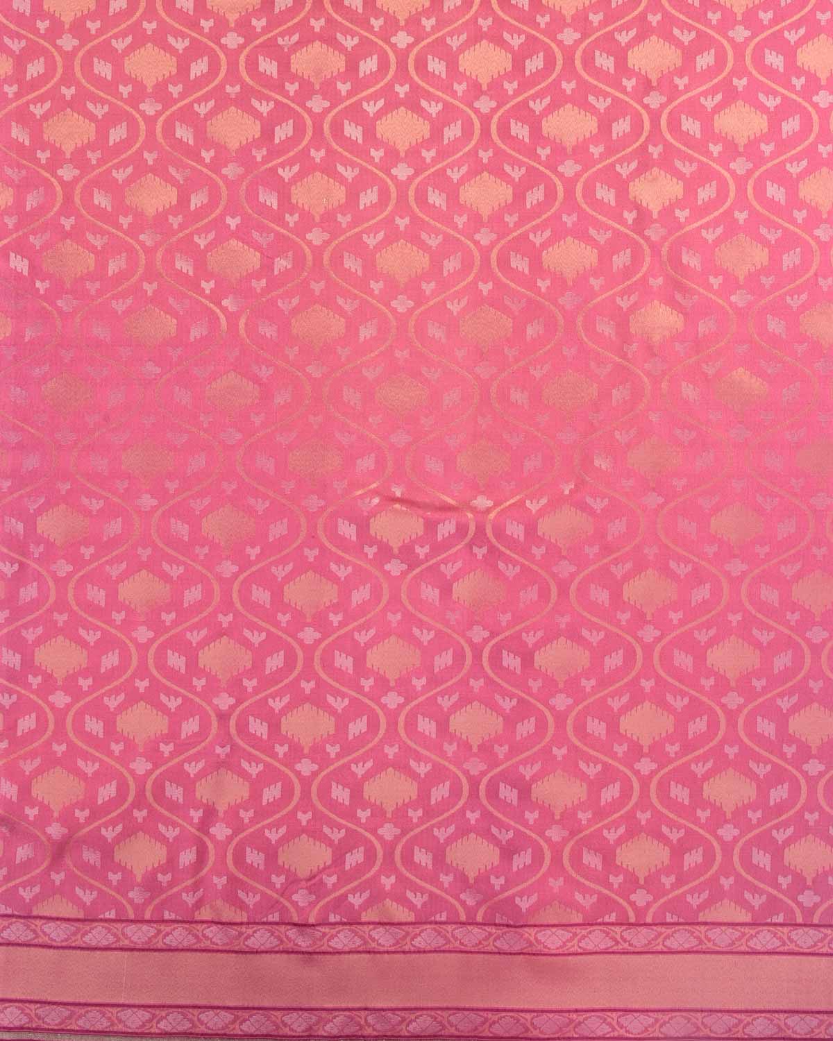 Thulian Pink Gold & Silver Metallic Zari Jaal Ektara Cutwork Brocade Handwoven Katan Silk Banarasi Saree-HolyWeaves