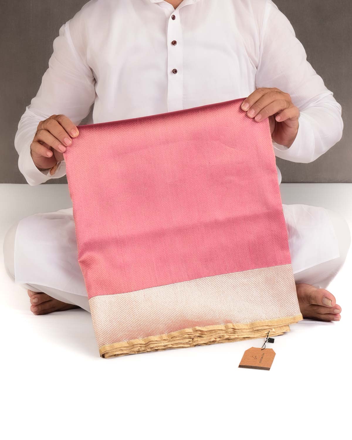 Metallic Garnet Drill Brocade Handwoven Net Tissue Banarasi Saree with Silver Zari Border Pallu-HolyWeaves