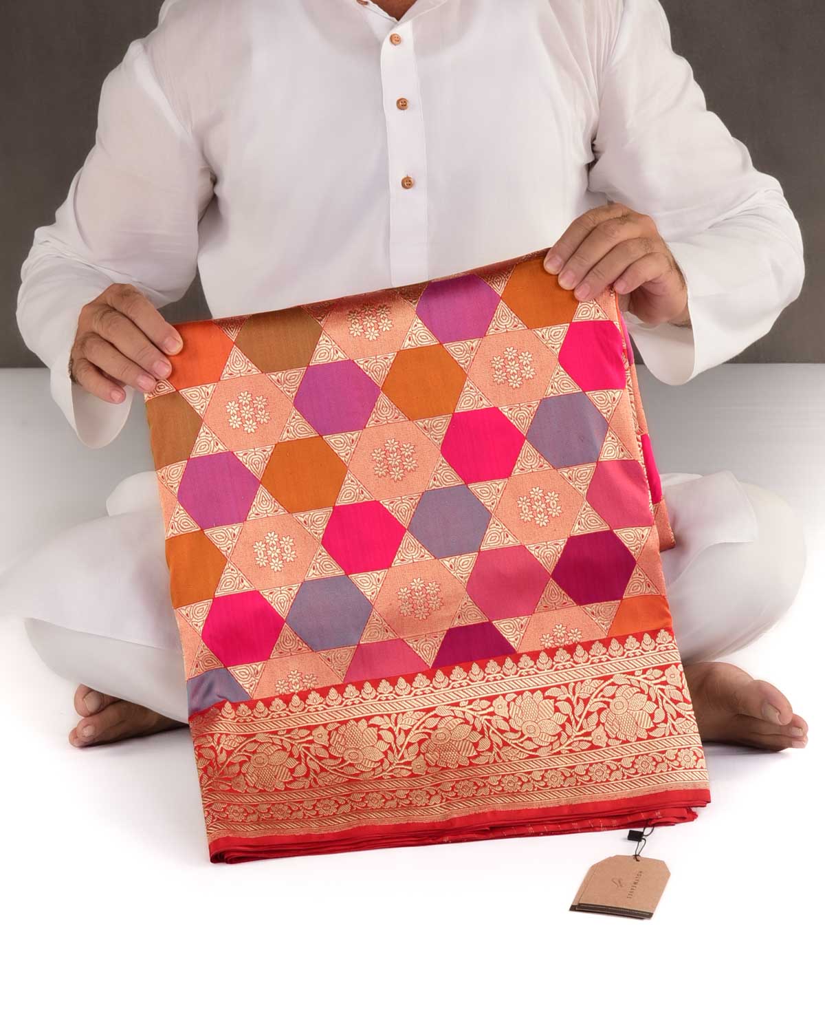 Bridal Multi-color Gold Zari Super-Star Rangkaat Kadhuan Brocade Handwoven Katan Silk Banarasi Saree-HolyWeaves