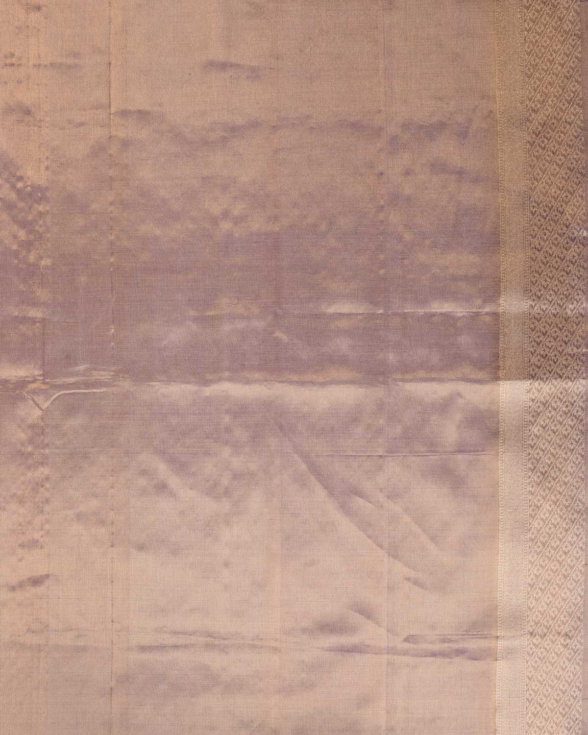 Metallic Indigo Gold Zari And White Cotton Diagonal Ornament Stripes Cutwork Brocade Handwoven Kora Tissue Banarasi Saree-HolyWeaves