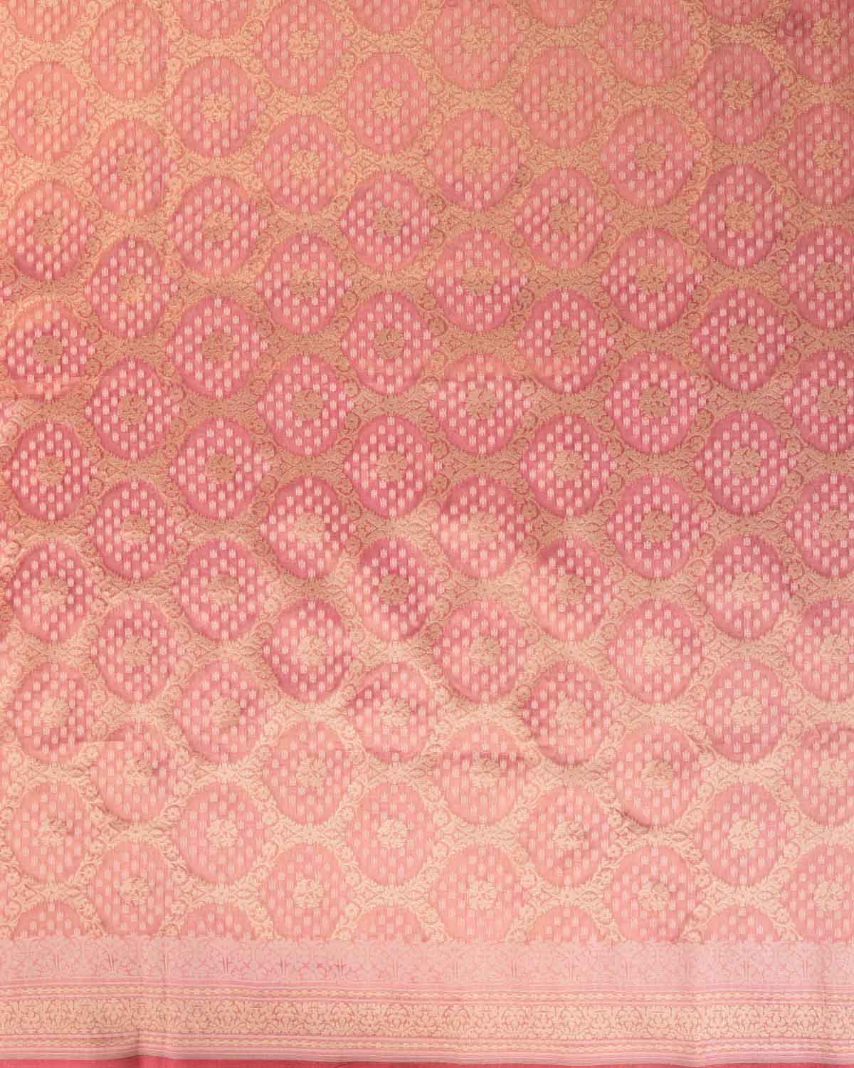 Metallic Pink Gold Zari And White Cotton Alfi Jangla Cutwork Brocade Handwoven Kora Tissue Banarasi Saree-HolyWeaves
