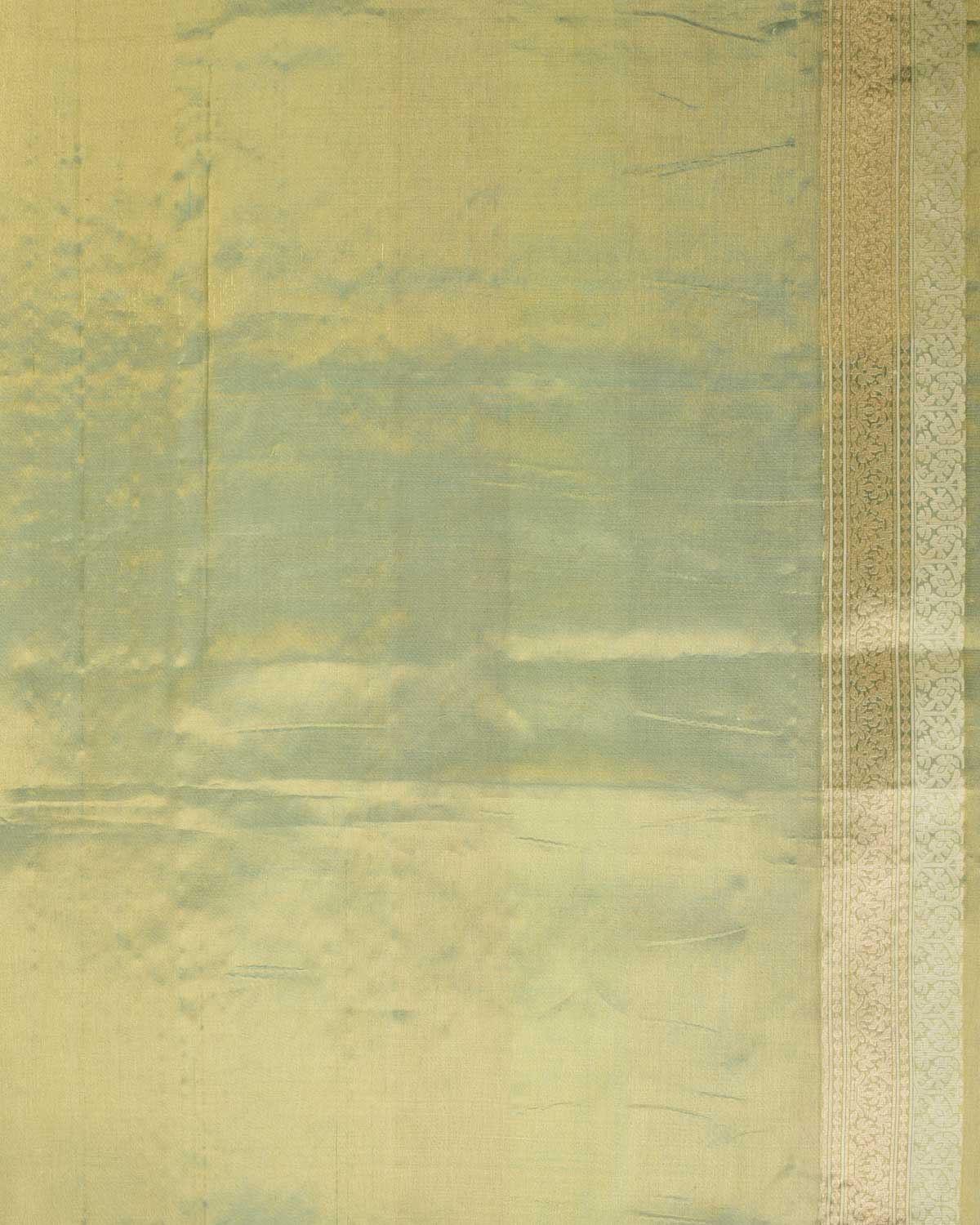 Metallic Green Gold Zari And White Cotton Alfi Jangla Cutwork Brocade Handwoven Kora Tissue Banarasi Saree-HolyWeaves