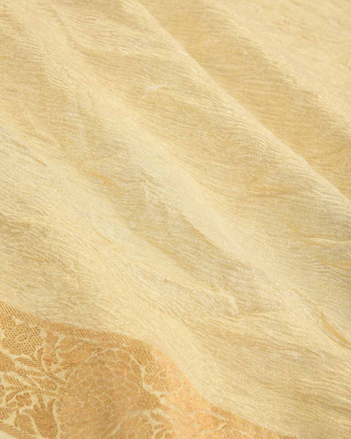 Crushed Gold Brocade Woven Tissue Banarasi Saree with Gold Brocade Border Pallu-HolyWeaves