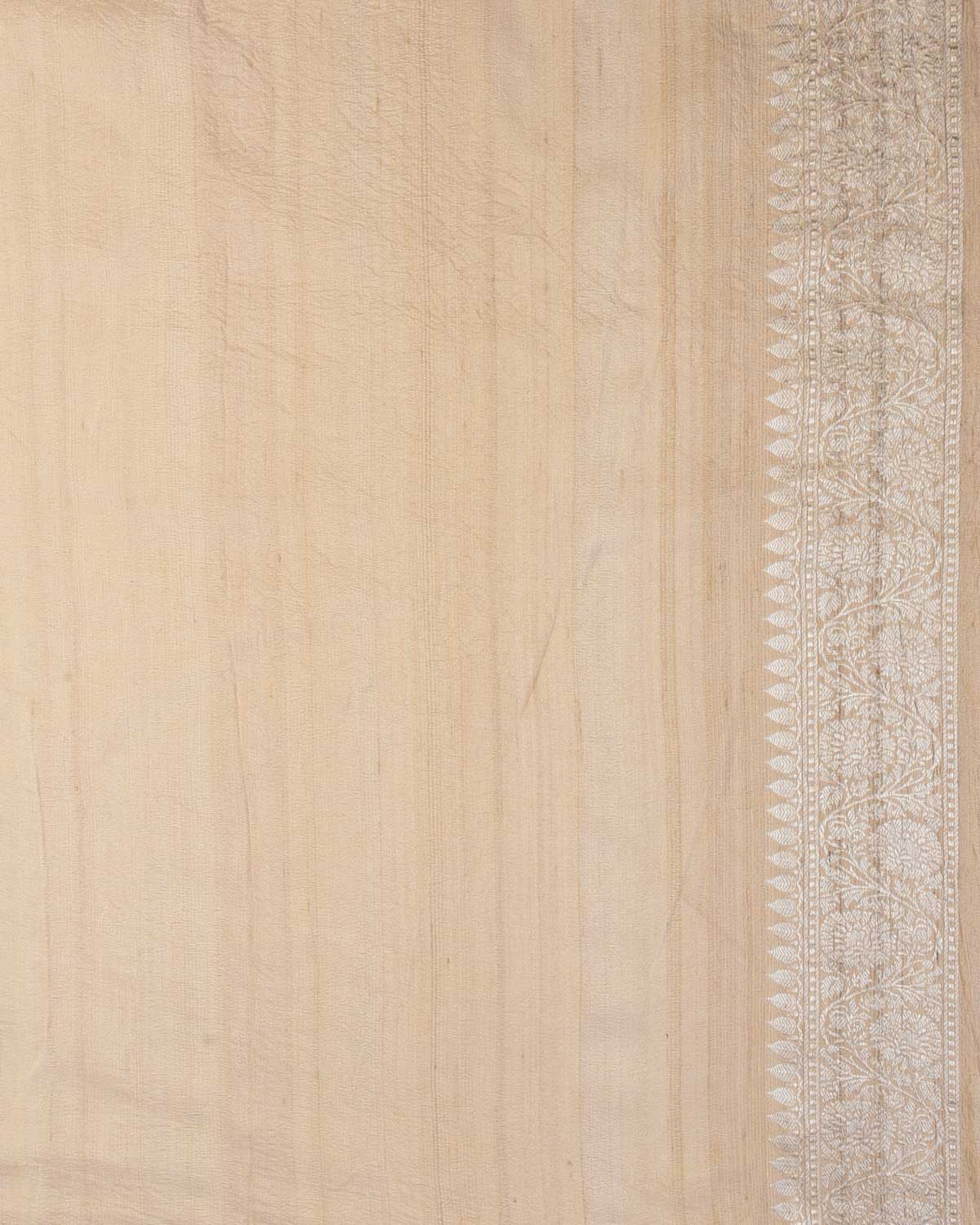 Textured Beige Silver Zari & Meenekari Flower Buta Kadhuan Brocade Handwoven Tasar Georgette Banarasi Saree-HolyWeaves