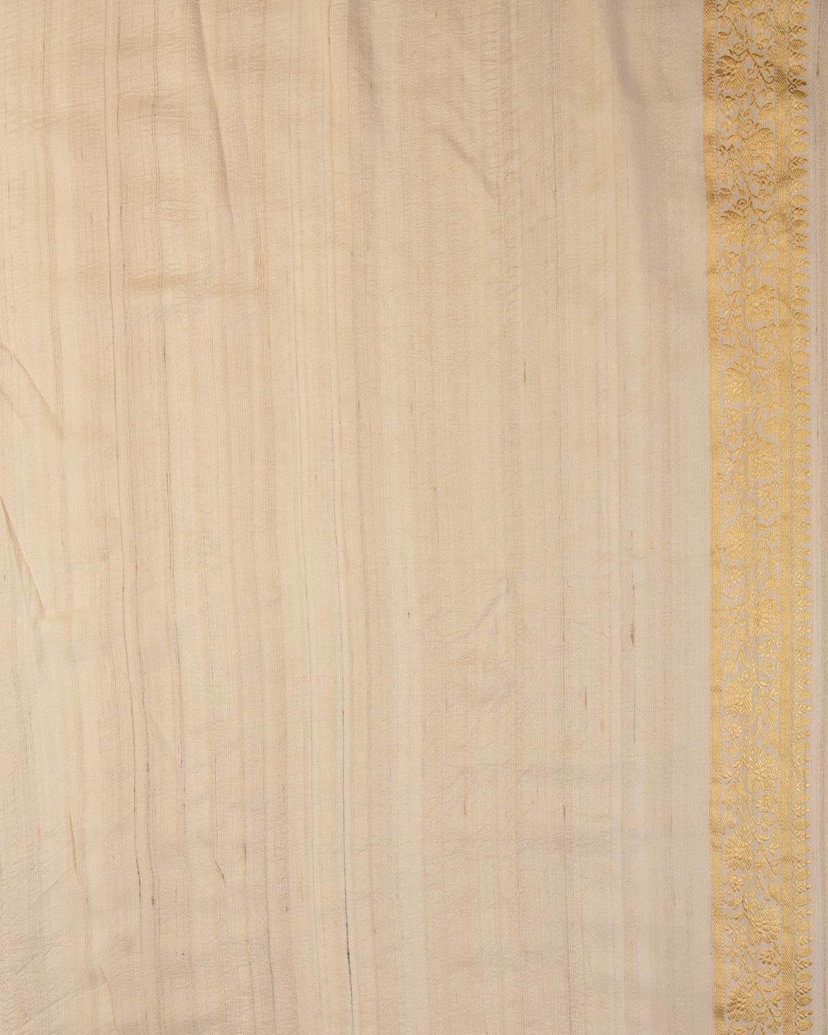 Textured Beige Gold & Silver Zari Inlaid Diagonal Stripes Kadhuan Brocade Handwoven Tasar Georgette Banarasi Saree-HolyWeaves