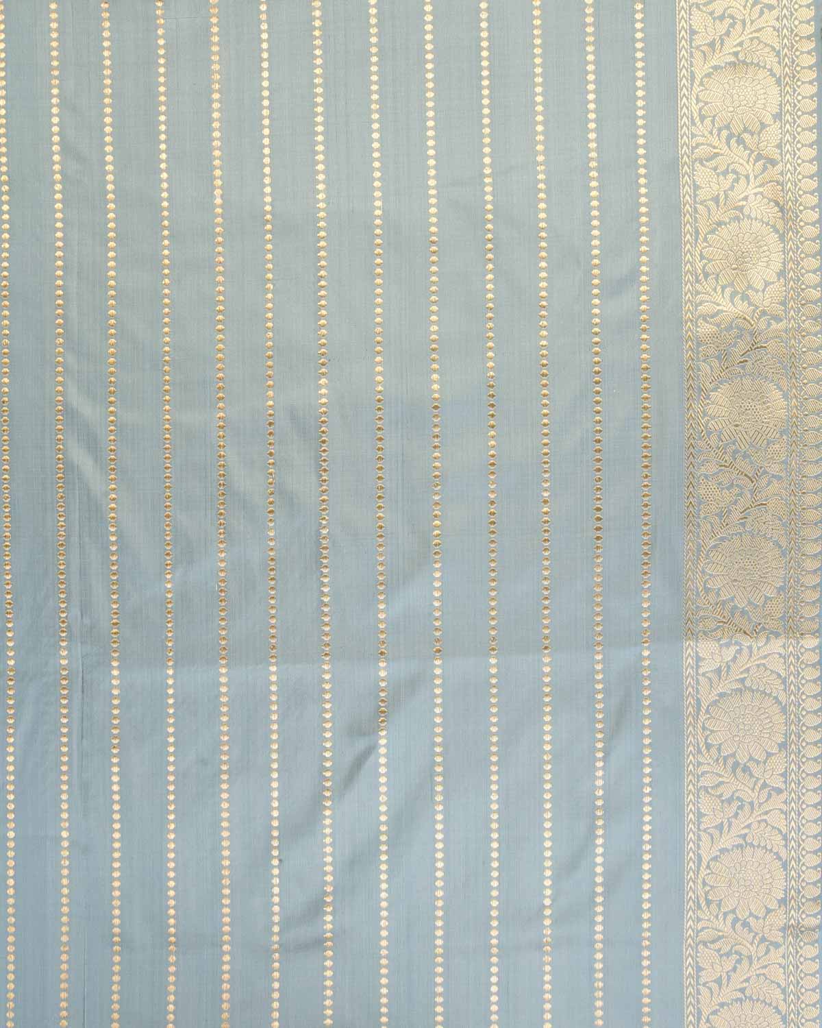 Gray Metalic Gold & Silver Zari Chevron Waves Rangkaat Kadhuan Brocade Handwoven Katan Silk Banarasi Saree-HolyWeaves