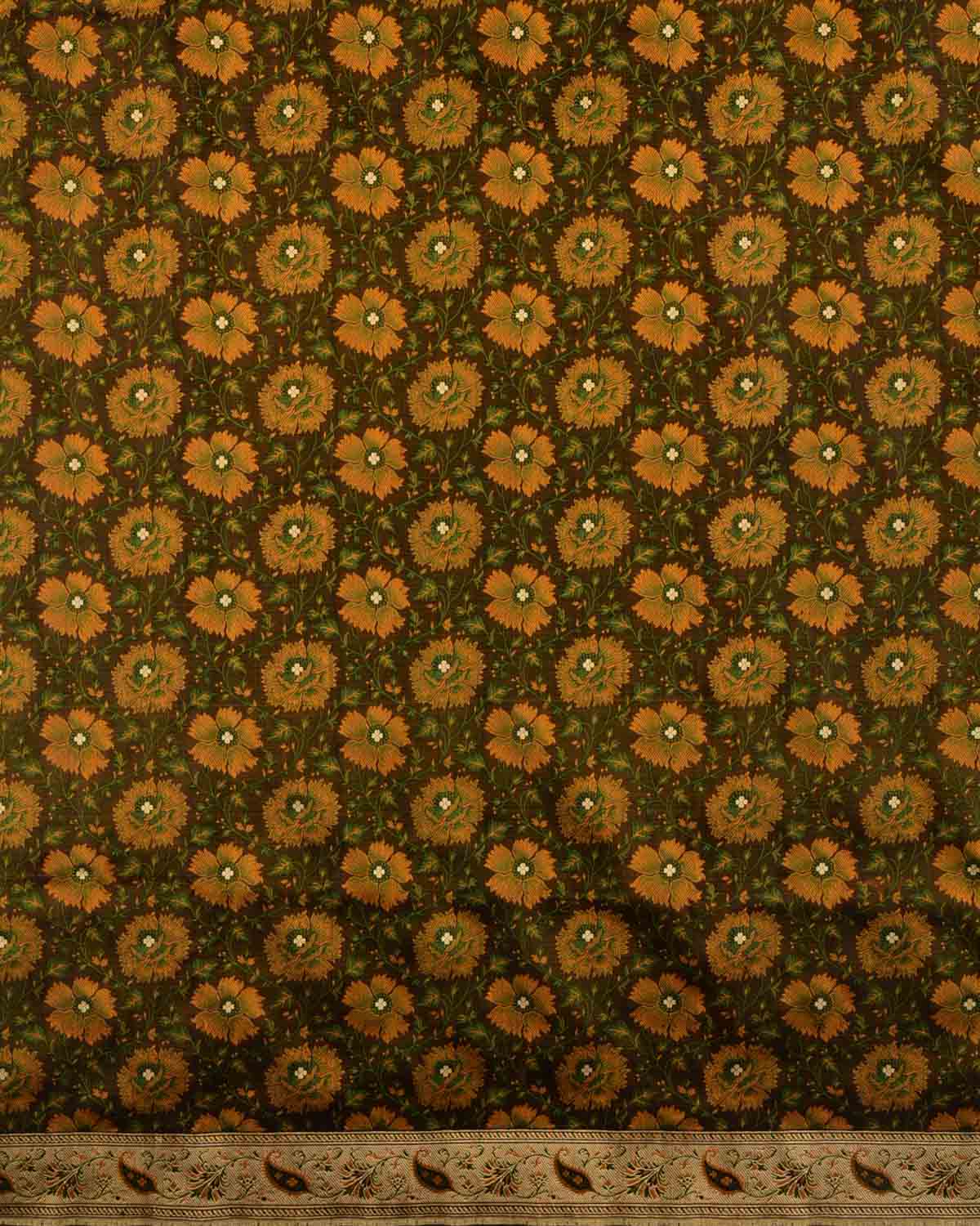 Black Tehra Floral Jaal Jamawar Brocade Handwoven Katan Silk Banarasi Saree with Gold Zari Border Pallu-HolyWeaves