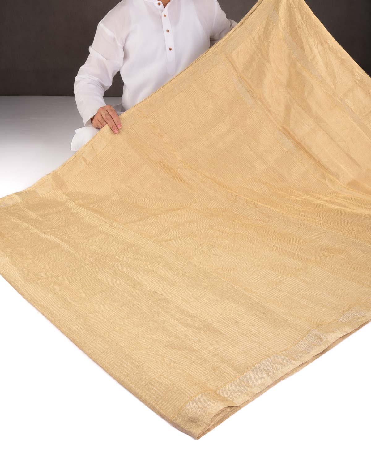 Metallic Gold Chequered Grids Brocade Handwoven Tissue Banarasi Saree-HolyWeaves