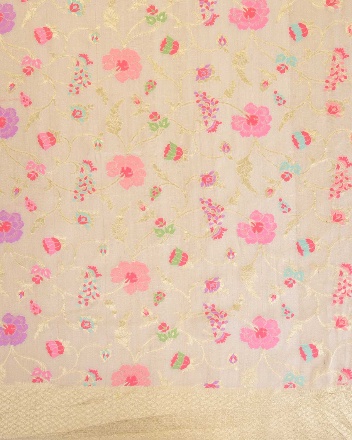 Beige Gold Zari & Meenekari Floral Jaal Cutwork Brocade Handwoven Tasar Georgette Banarasi Saree-HolyWeaves