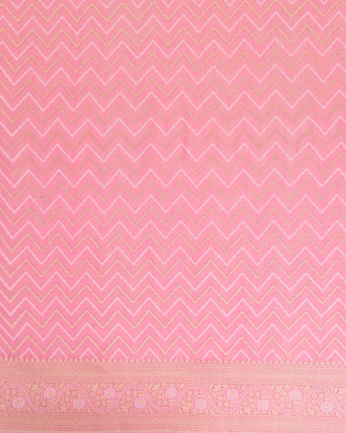 Pink Gold Zari And resham Chevron Cutwork Brocade Woven Art Cotton Silk Banarasi Saree-HolyWeaves