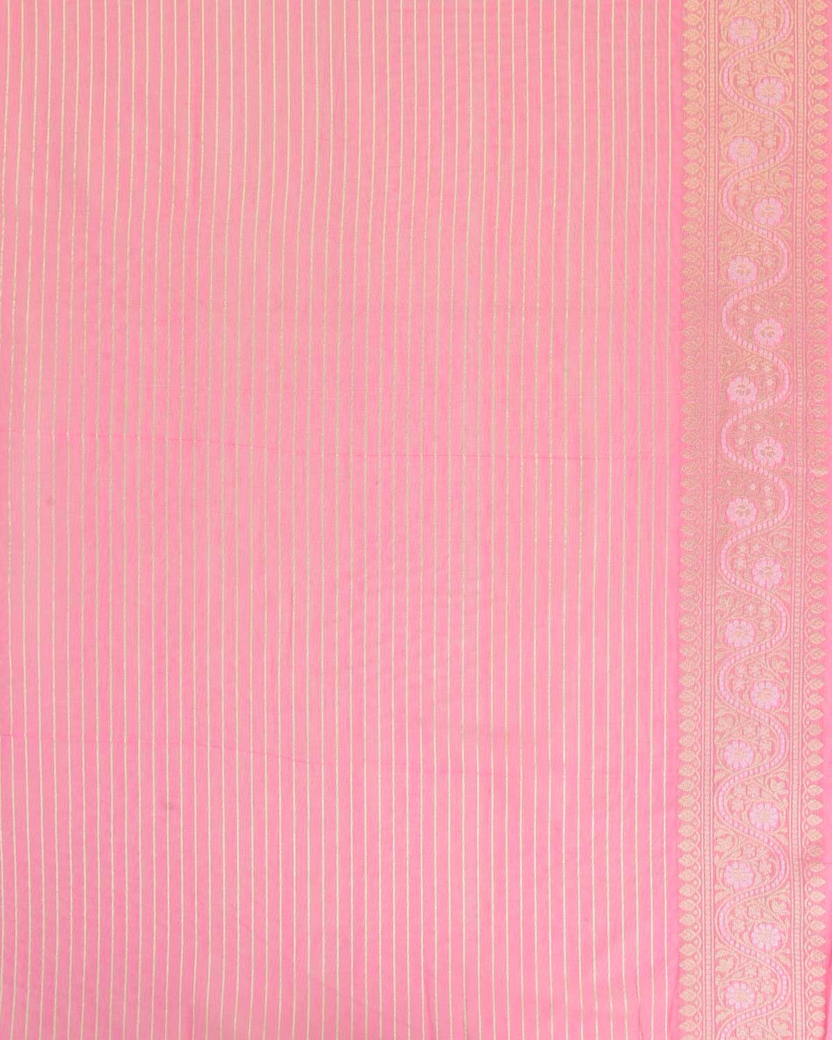 Pink Gold Zari And resham Chevron Cutwork Brocade Woven Art Cotton Silk Banarasi Saree-HolyWeaves