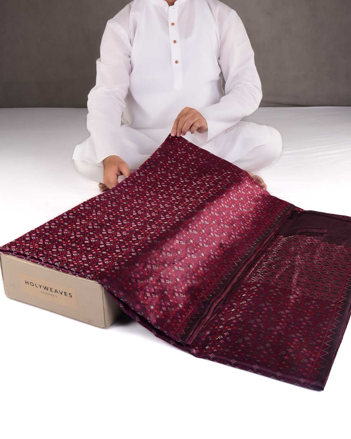 Mahogany Gold Zari & Resham Tehra Satin Jamawar Brocade Handwoven Katan Silk Banarasi Saree-HolyWeaves