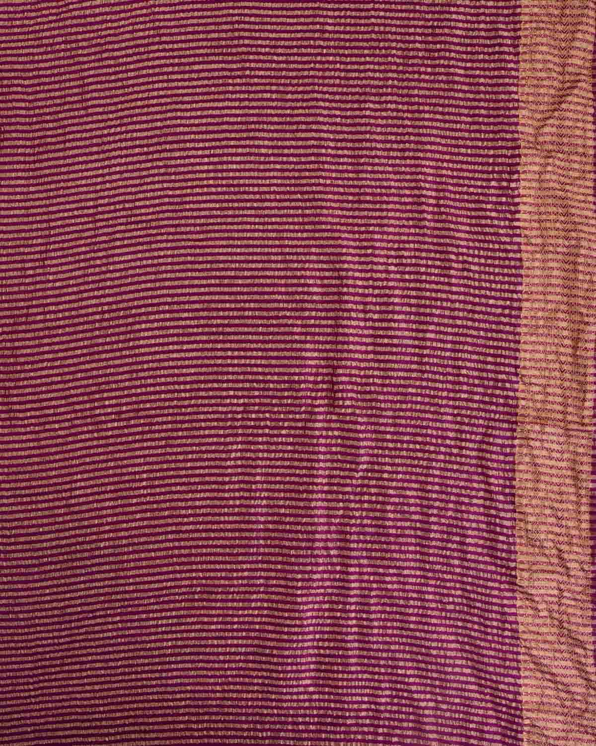 Purple Gold Zari Border Pallu Brocade Woven Muga Silk Banarasi Saree-HolyWeaves