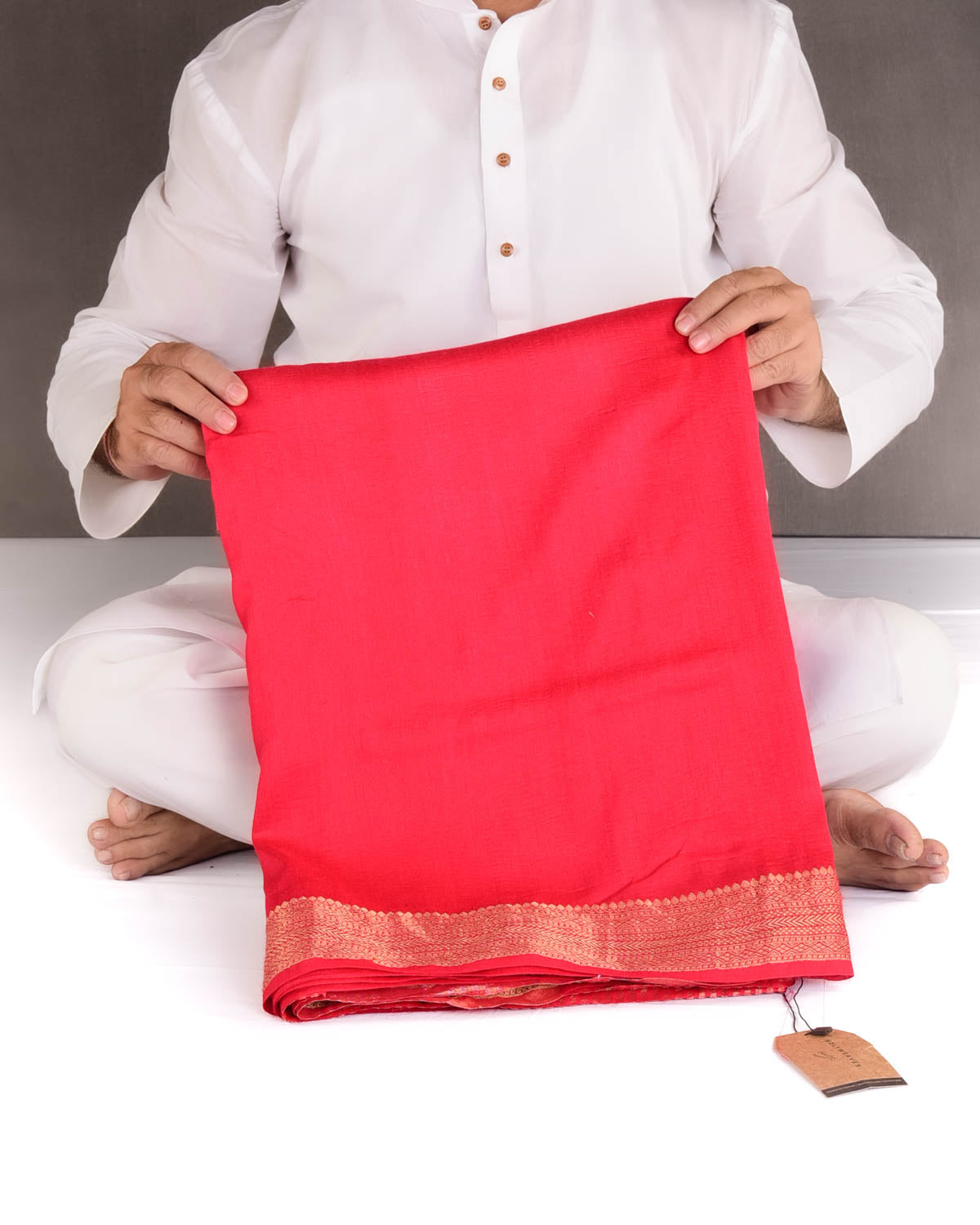 Ombre Red Gold Zari Border Pallu Brocade Woven Muga Silk Banarasi Saree-HolyWeaves