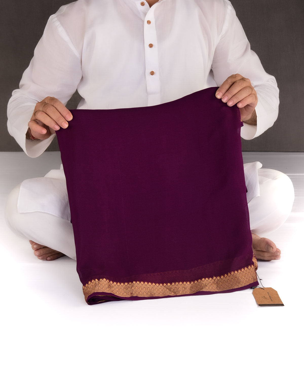 Byzantium Purple Gold Zari Border Pallu Brocade Woven Khaddi Georgette Banarasi Saree-HolyWeaves