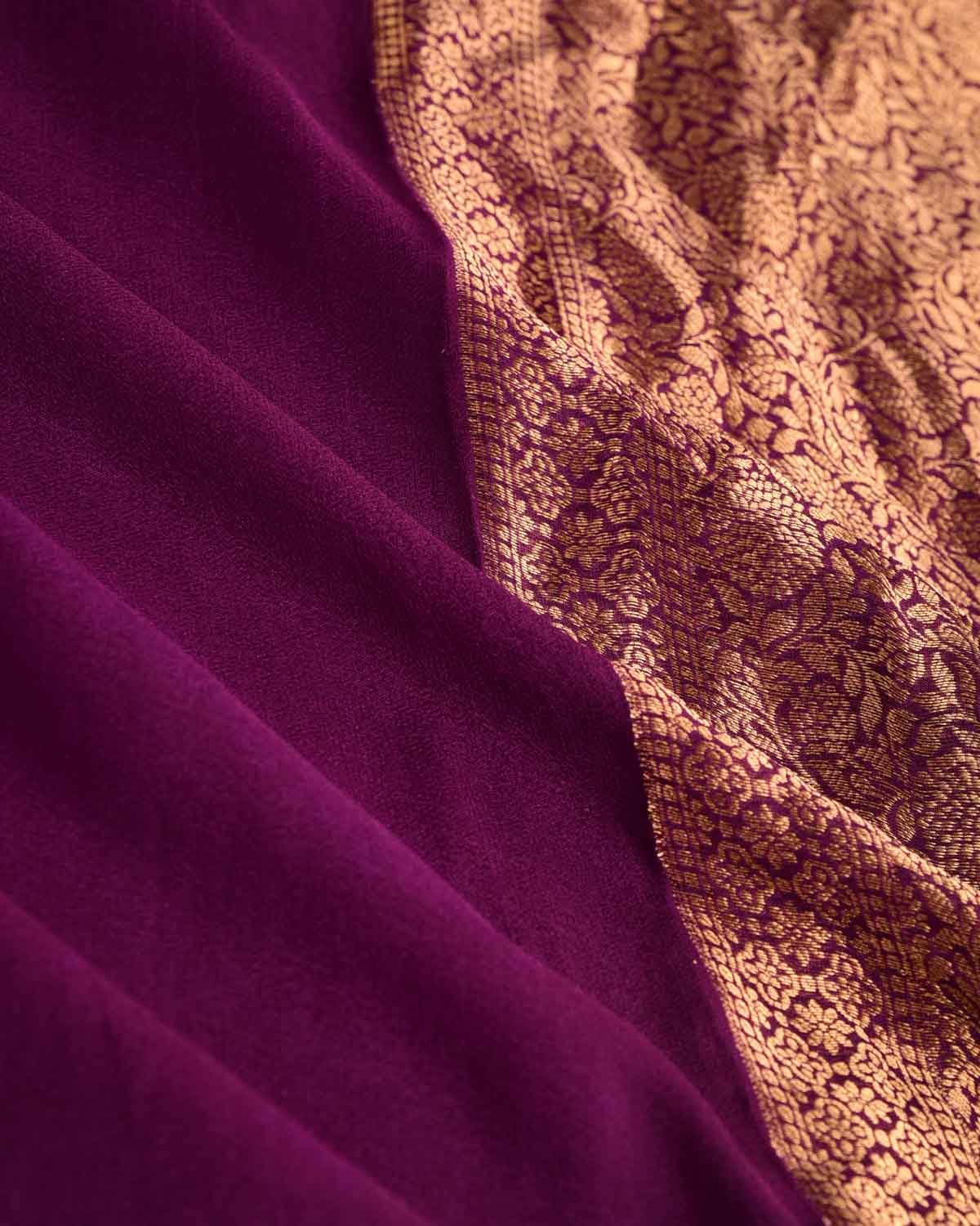 Byzantium Purple Gold Zari Border Pallu Brocade Woven Khaddi Georgette Banarasi Saree-HolyWeaves