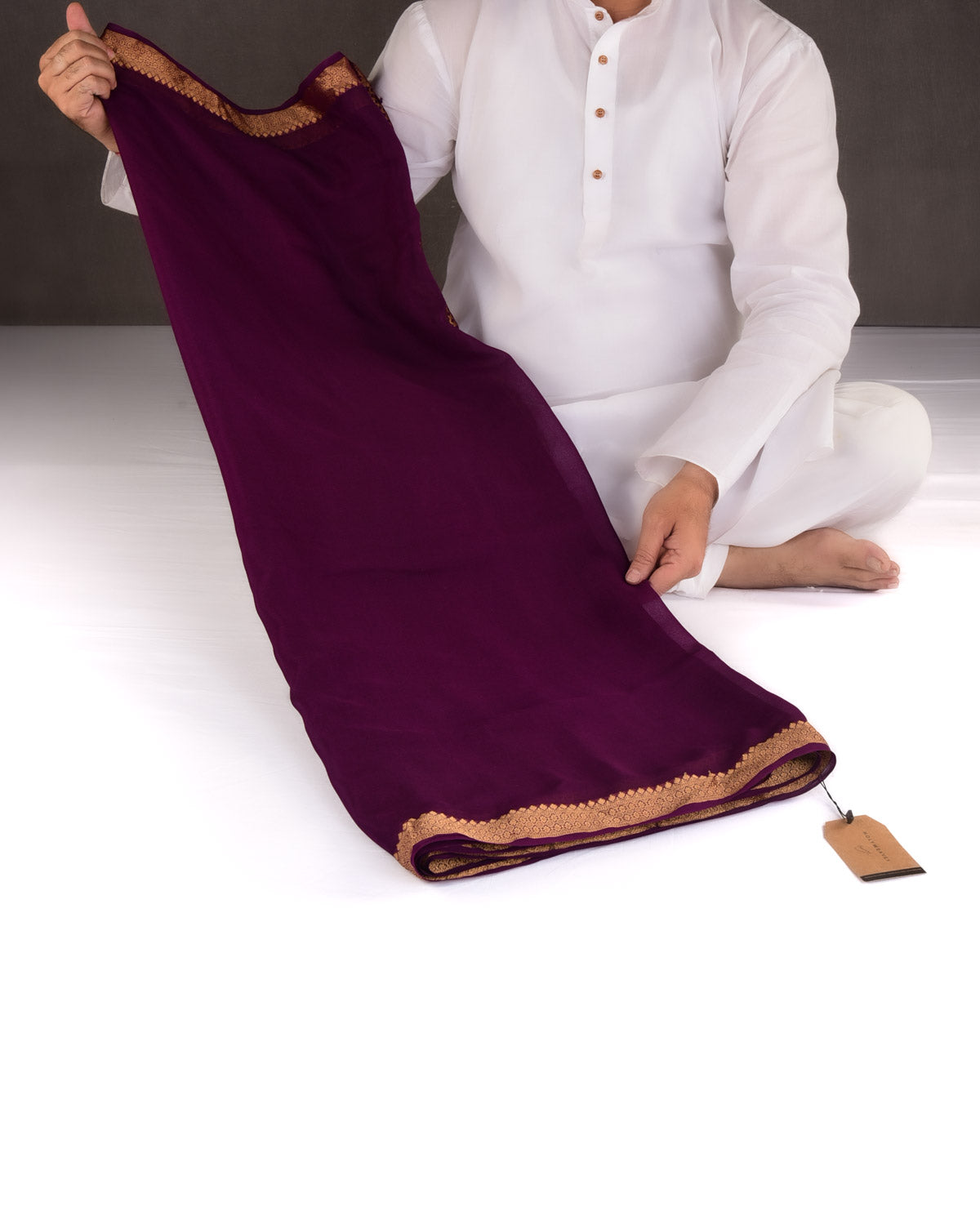 Byzantium Purple Gold Zari Border Pallu Brocade Woven Khaddi Georgette Banarasi Saree-HolyWeaves