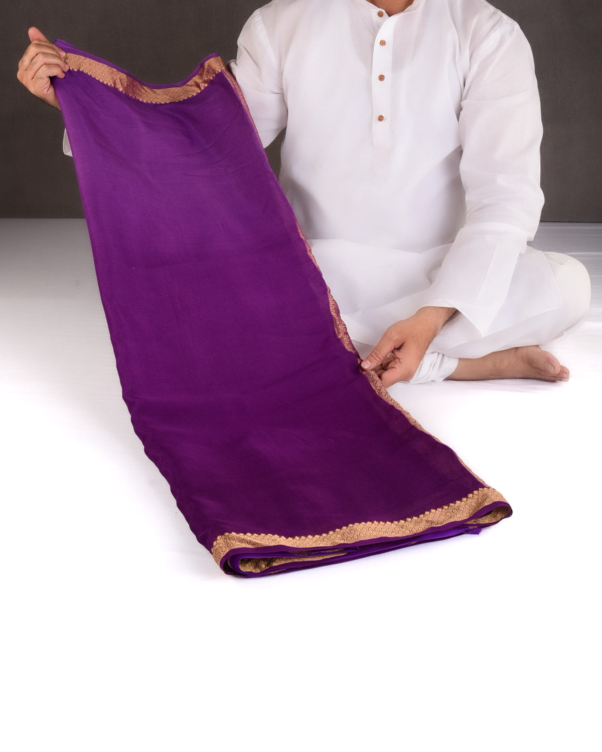 Ombre Mauve Purple Gold Zari Border Pallu Brocade Woven Khaddi Georgette Banarasi Saree-HolyWeaves