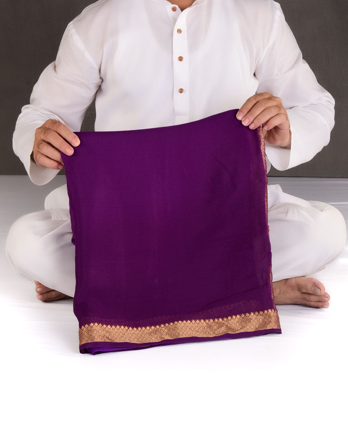 Ombre Mauve Purple Gold Zari Border Pallu Brocade Woven Khaddi Georgette Banarasi Saree-HolyWeaves