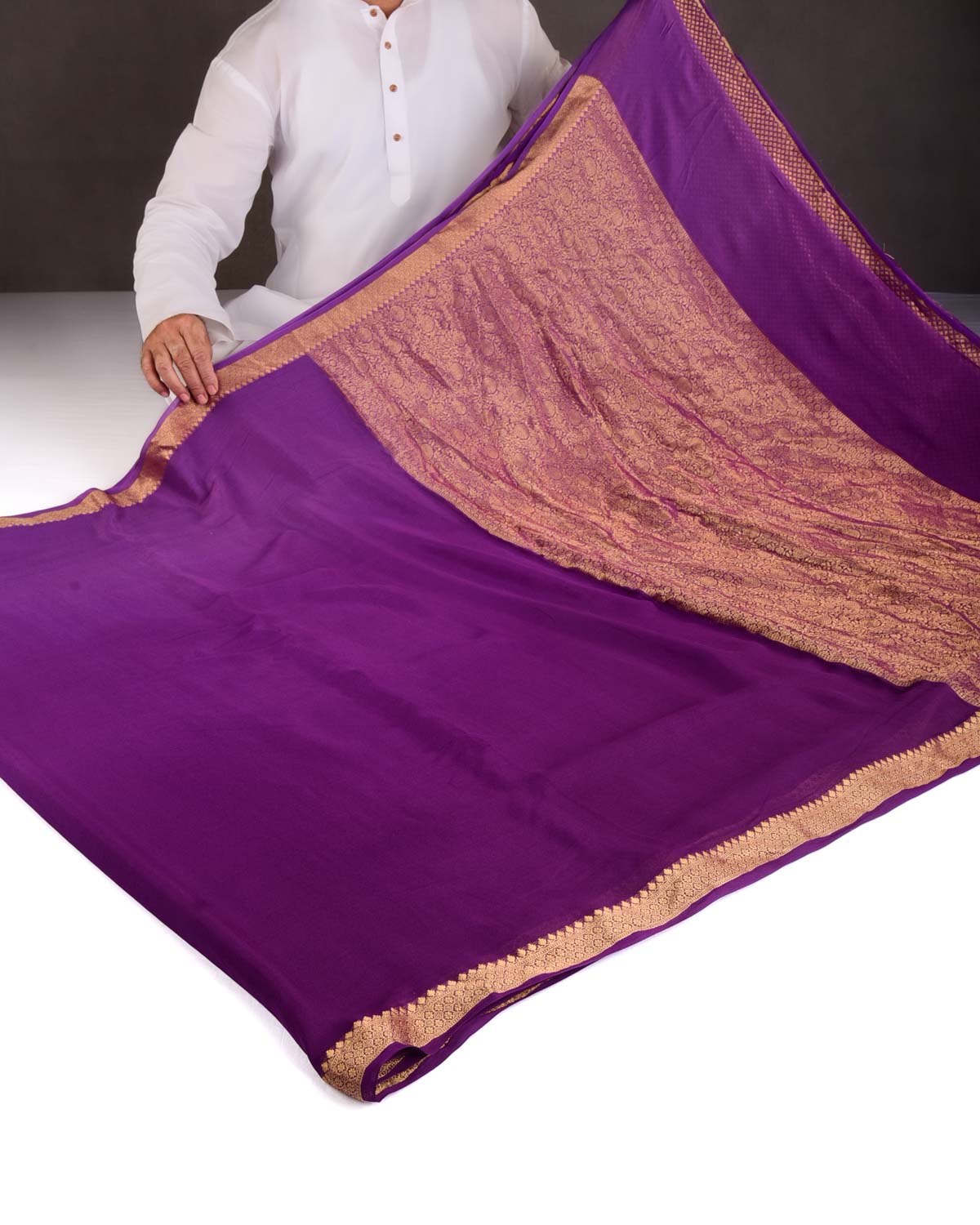 Ombre Mauve Purple Gold Zari Border Pallu Brocade Woven Khaddi Georgette Banarasi Saree-HolyWeaves