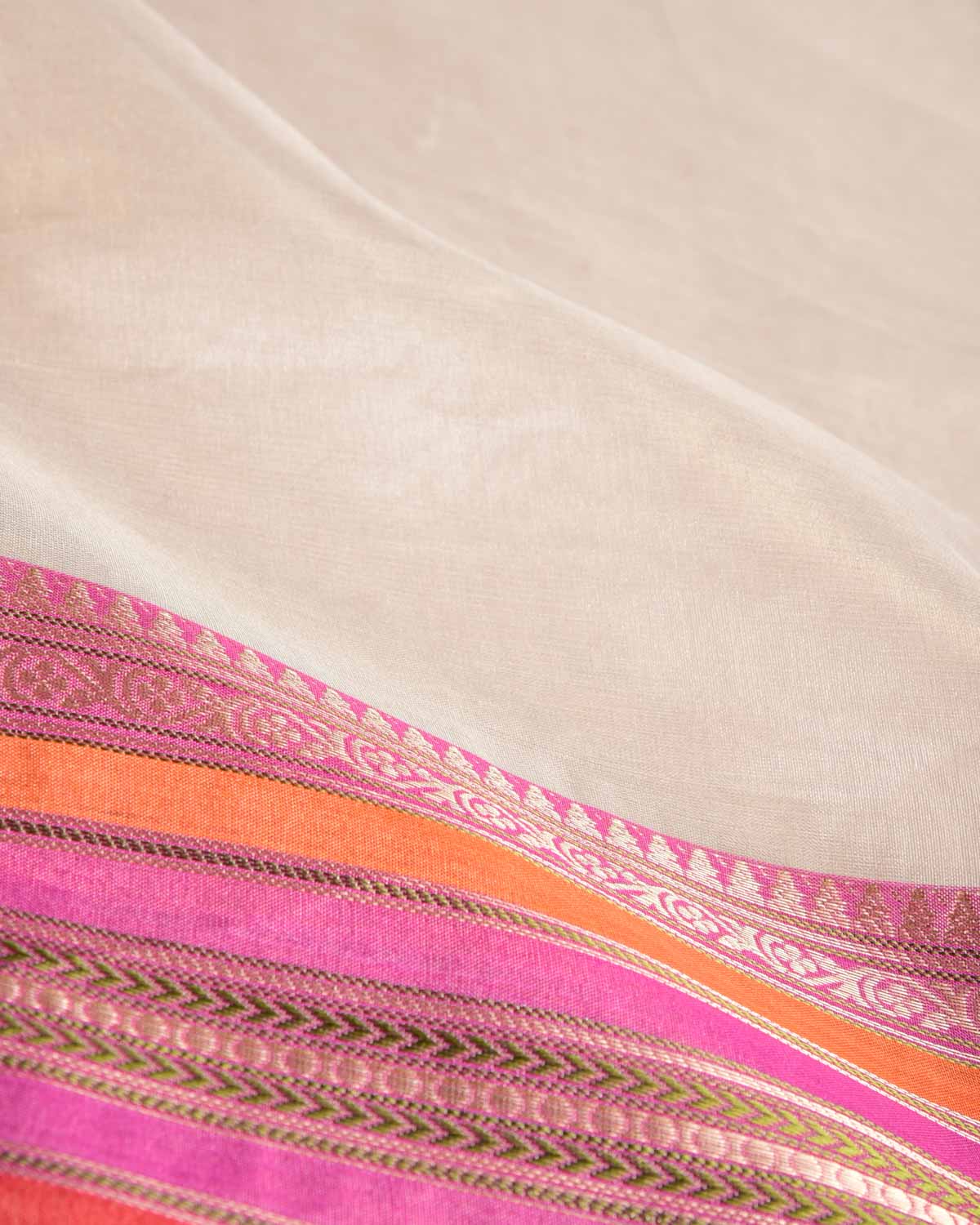 Metallic Silver Multi-color Stripes Border Pallu Cutwork Brocade Woven Tissue Banarasi Saree-HolyWeaves