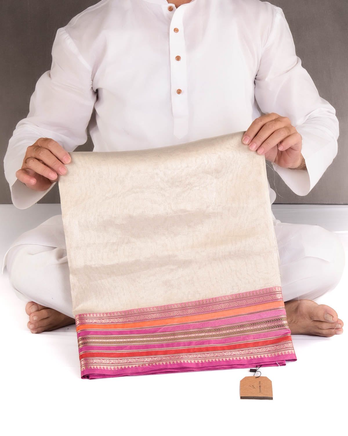 Metallic Silver Multi-color Stripes Border Pallu Cutwork Brocade Woven Tissue Banarasi Saree-HolyWeaves