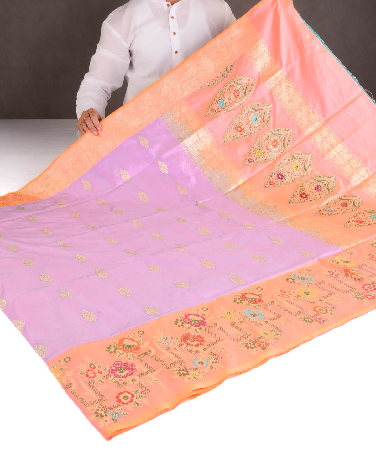 Shot Mauve Meenekari Border Kadhuan Brocade Handwoven Katan Silk Banarasi Saree-HolyWeaves