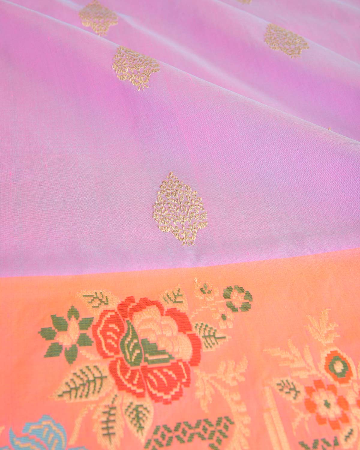 Shot Mauve Meenekari Border Kadhuan Brocade Handwoven Katan Silk Banarasi Saree-HolyWeaves