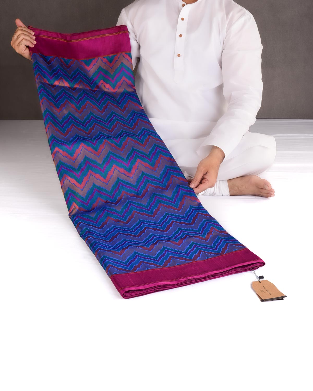 Multi-color Chevron Jamawar Handwoven Katan Silk Banarasi Saree-HolyWeaves