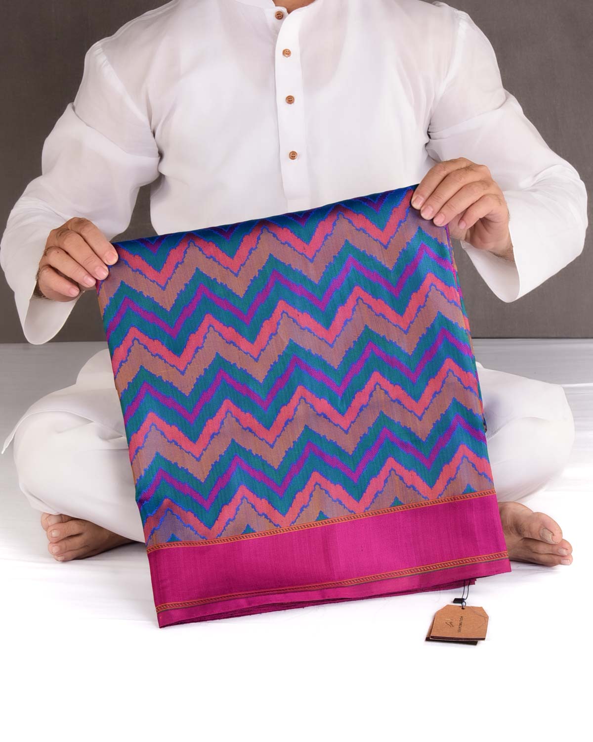 Multi-color Chevron Jamawar Handwoven Katan Silk Banarasi Saree-HolyWeaves