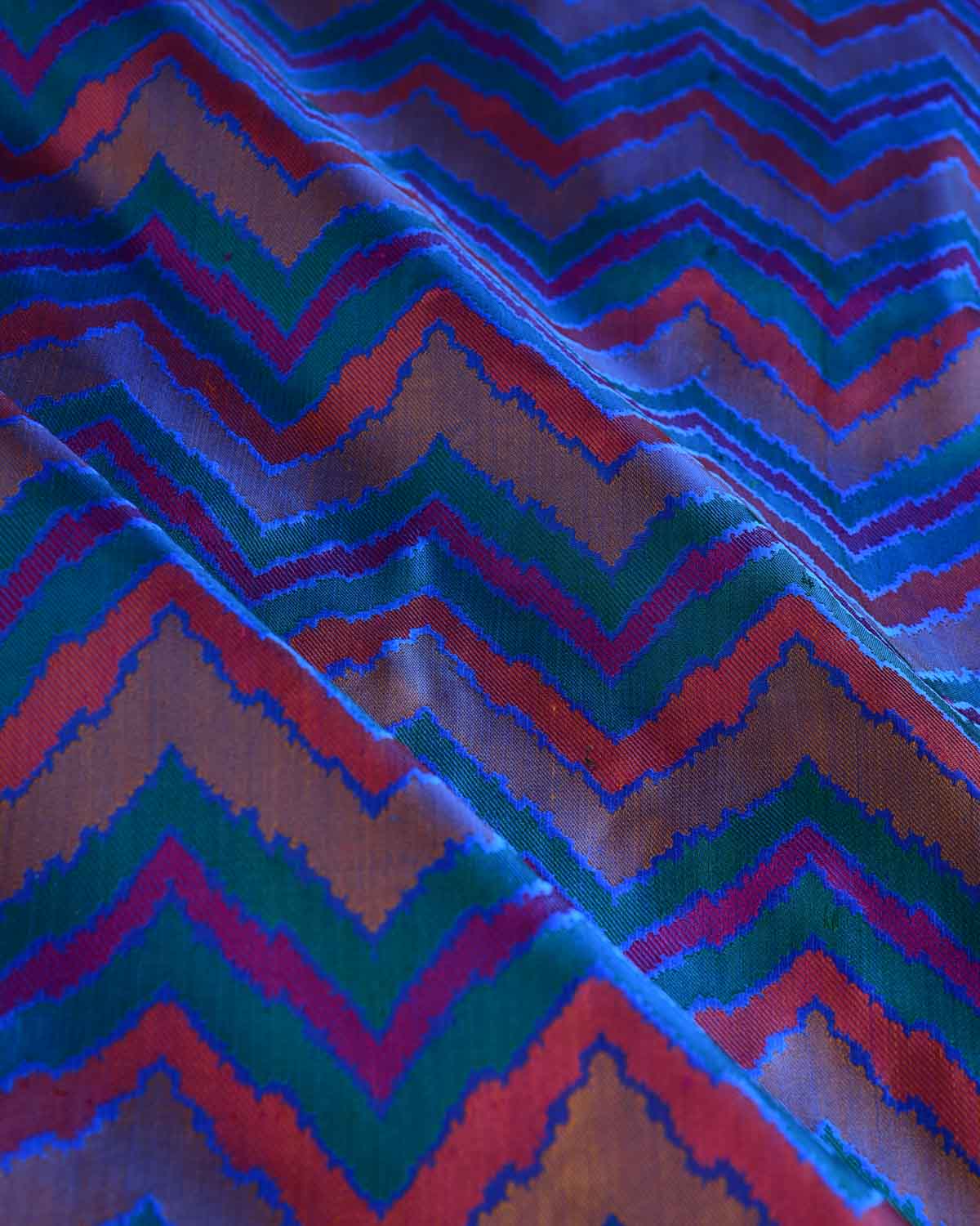 Multi-color Chevron Jamawar Handwoven Katan Silk Banarasi Saree-HolyWeaves