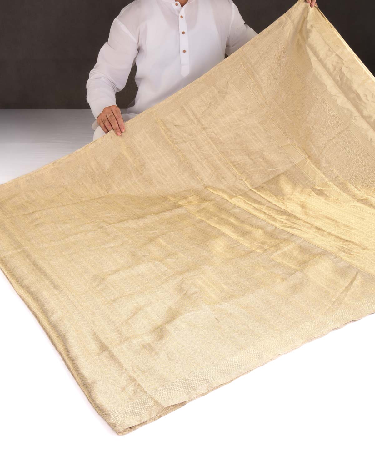 Metallic Gold Geometric Waves WATERMARK Brocade Handwoven Tissue Banarasi Saree-HolyWeaves