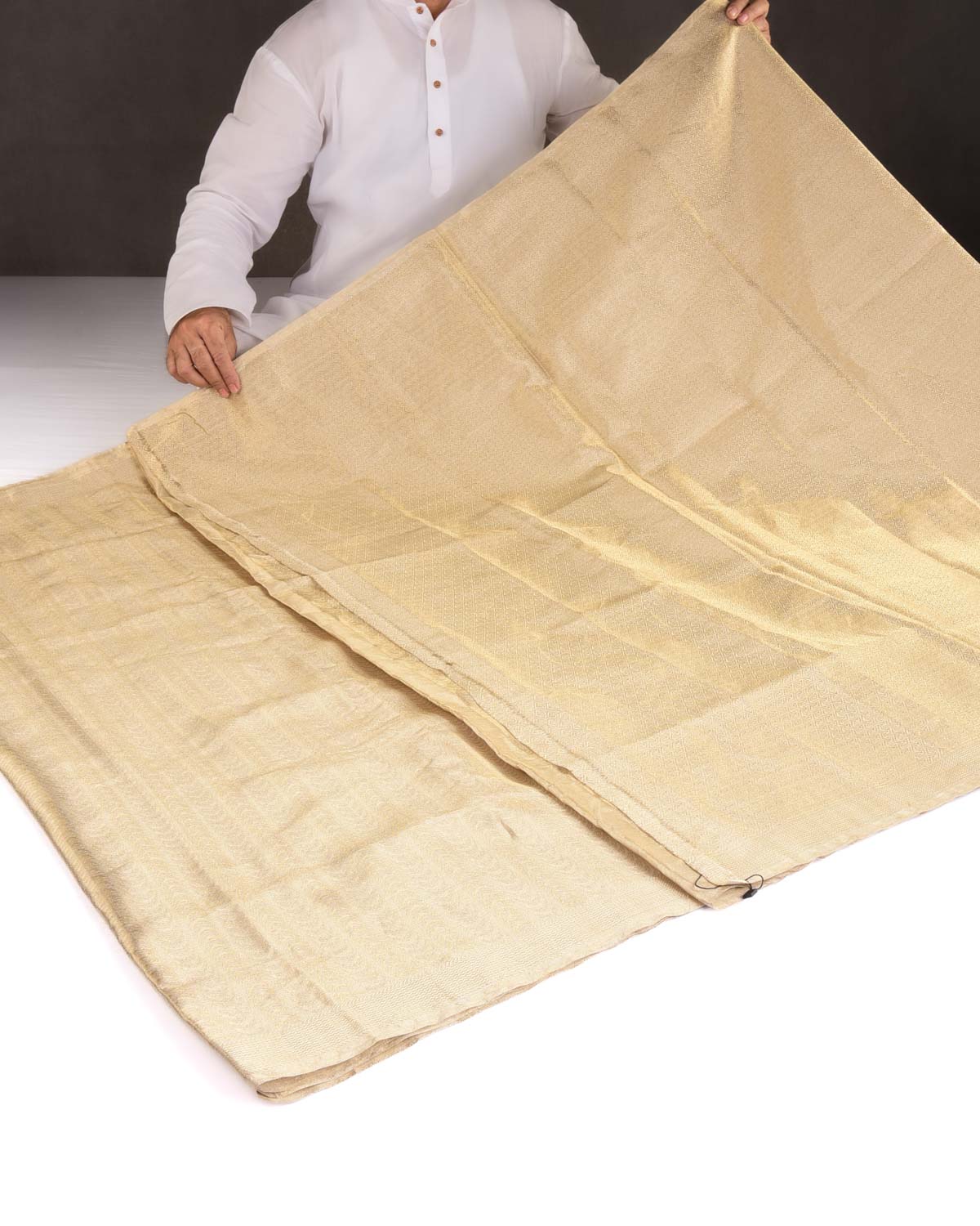 Metallic Gold Geometric Waves WATERMARK Brocade Handwoven Tissue Banarasi Saree-HolyWeaves