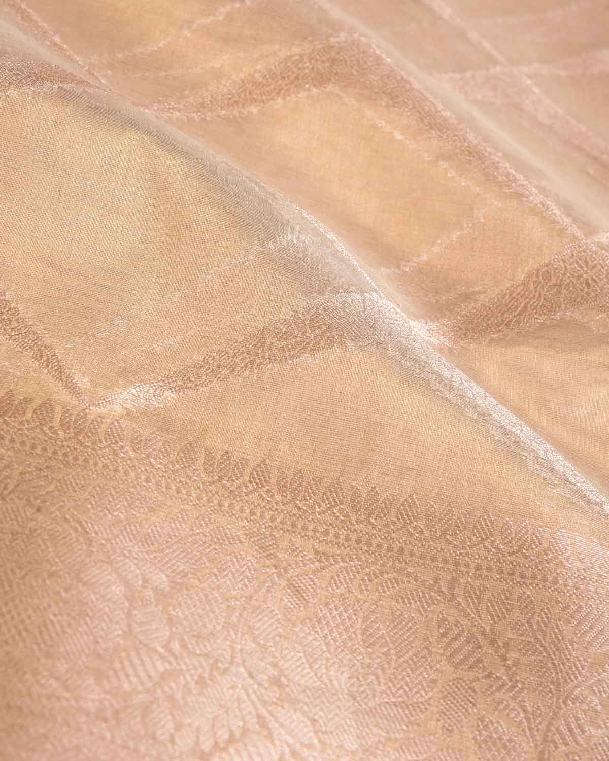 Metallic Gold Ornament Grids Cutwork Brocade Handwoven Kora Tissue Banarasi Saree-HolyWeaves