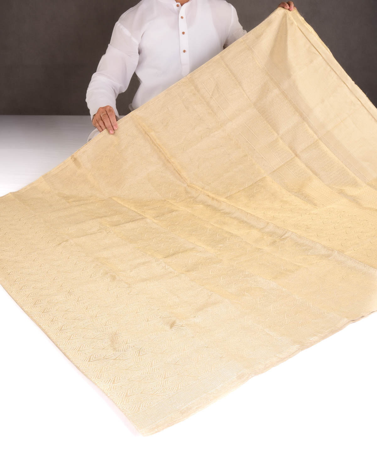 Metallic Gold Illusion Honeycomb Brocade Handwoven Tissue Banarasi Saree-HolyWeaves