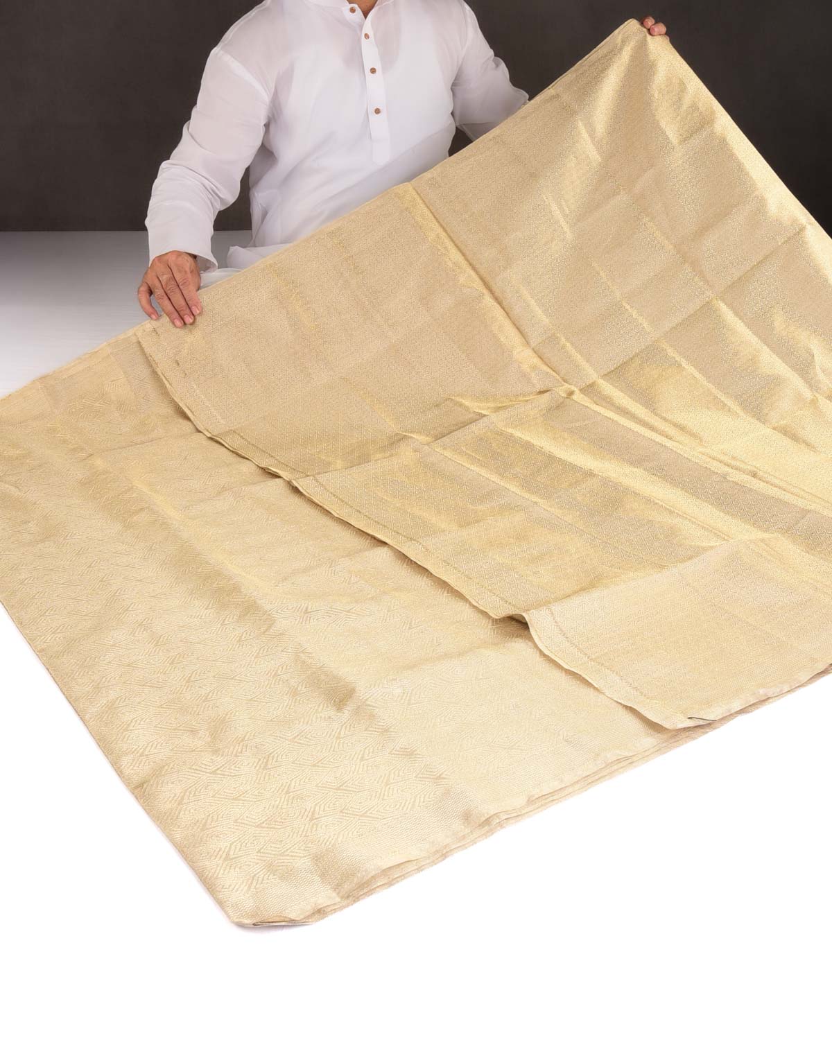 Metallic Gold Illusion Honeycomb Brocade Handwoven Tissue Banarasi Saree-HolyWeaves