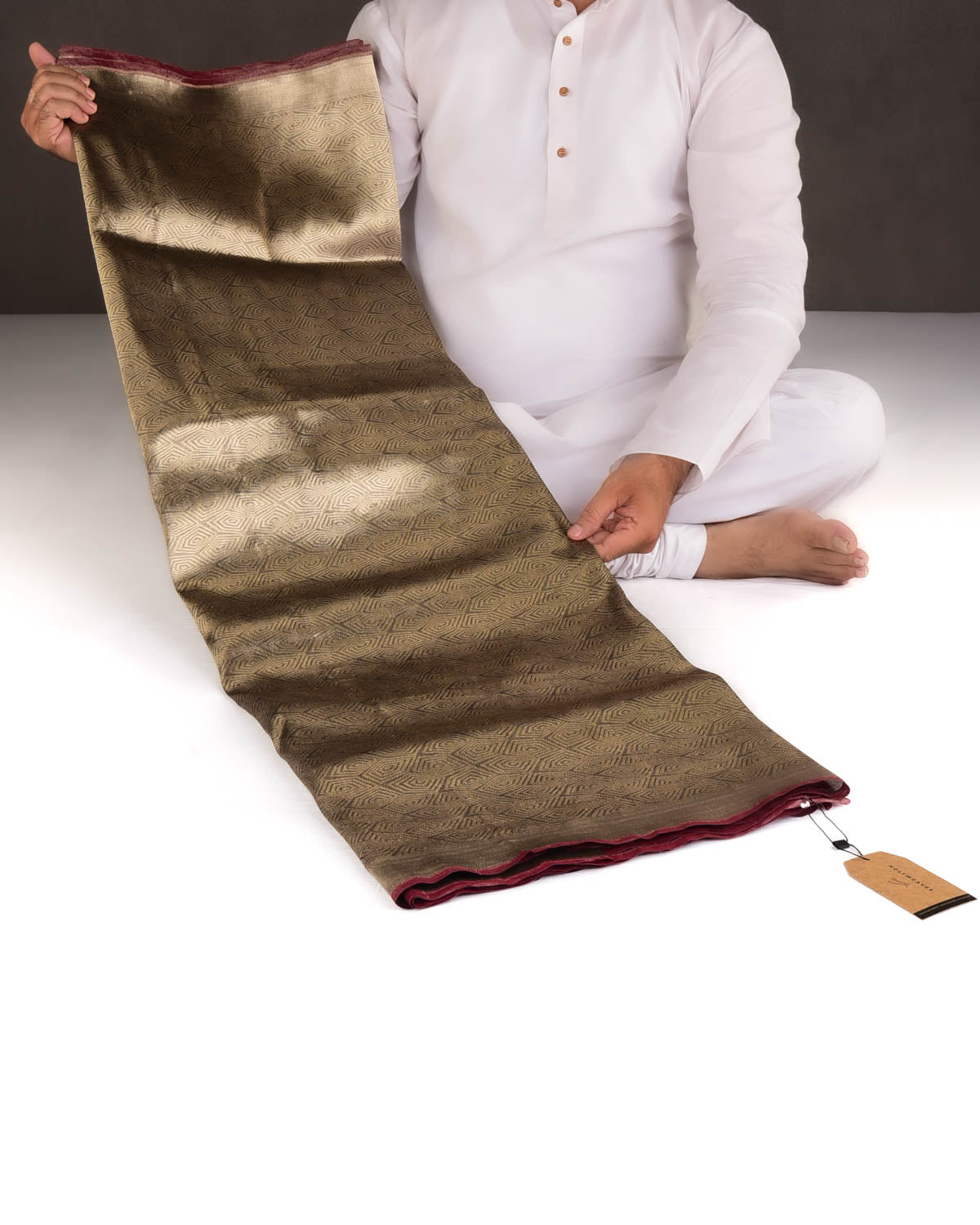 Metallic Black Illusion Honeycomb Brocade Handwoven Tissue Banarasi Saree-HolyWeaves