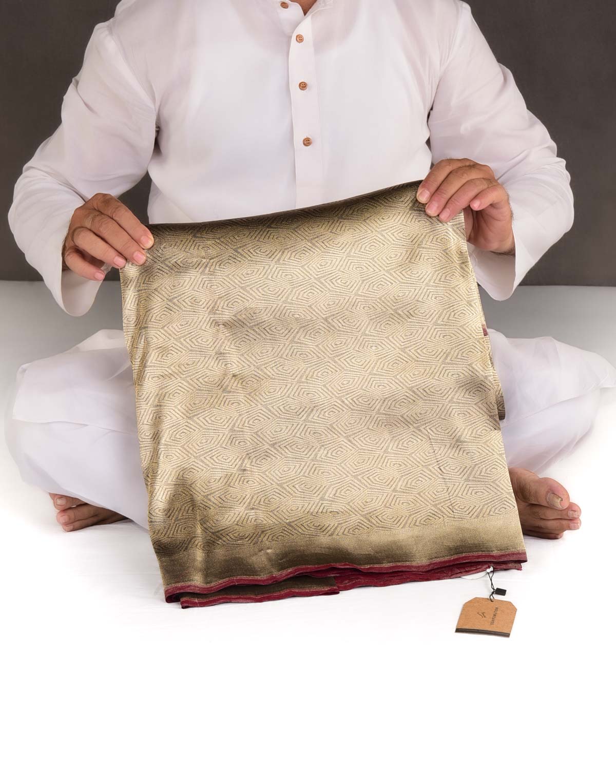 Metallic Black Illusion Honeycomb Brocade Handwoven Tissue Banarasi Saree-HolyWeaves