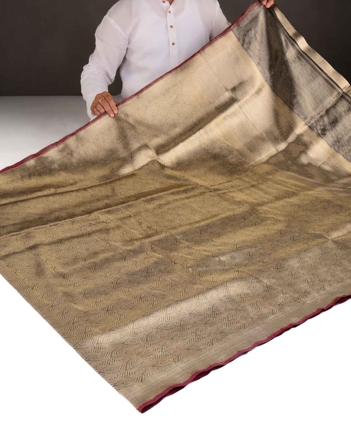 Metallic Black Illusion Honeycomb Brocade Handwoven Tissue Banarasi Saree-HolyWeaves