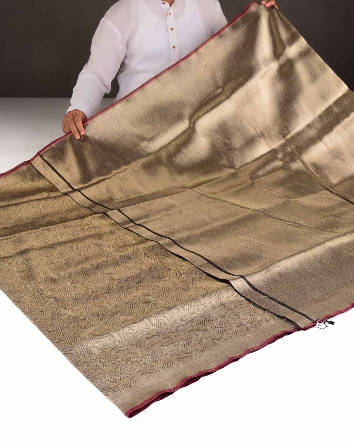 Metallic Black Illusion Honeycomb Brocade Handwoven Tissue Banarasi Saree-HolyWeaves