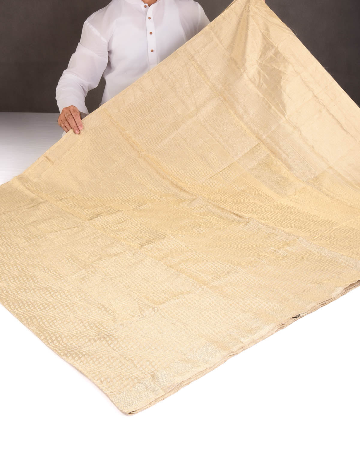 Metallic Gold Illusion Waves Brocade Handwoven Tissue Banarasi Saree-HolyWeaves