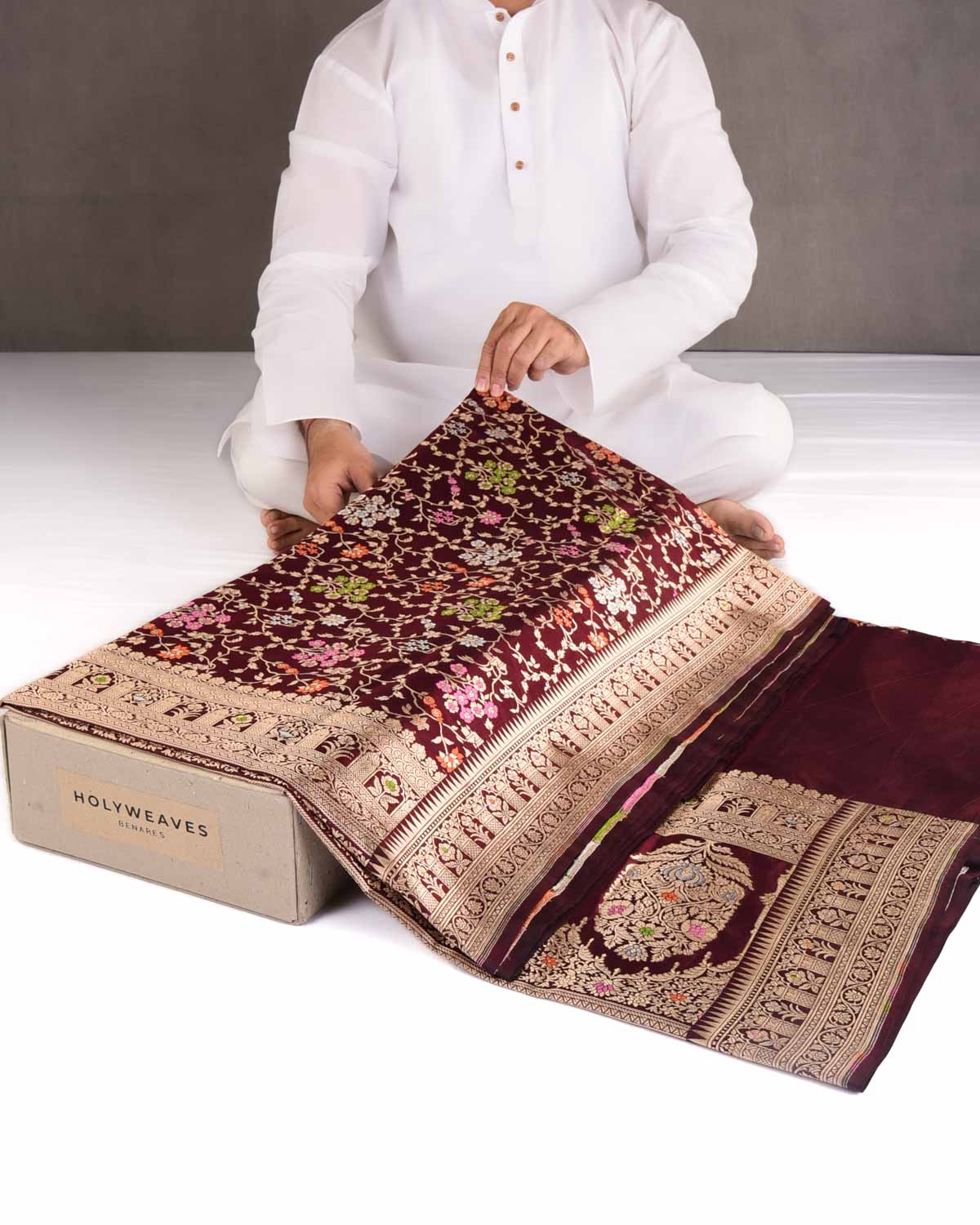 Mahogany Gold Zari & Resham Jaal Cutwork Brocade Handwoven Katan Silk Banarasi Saree-HolyWeaves