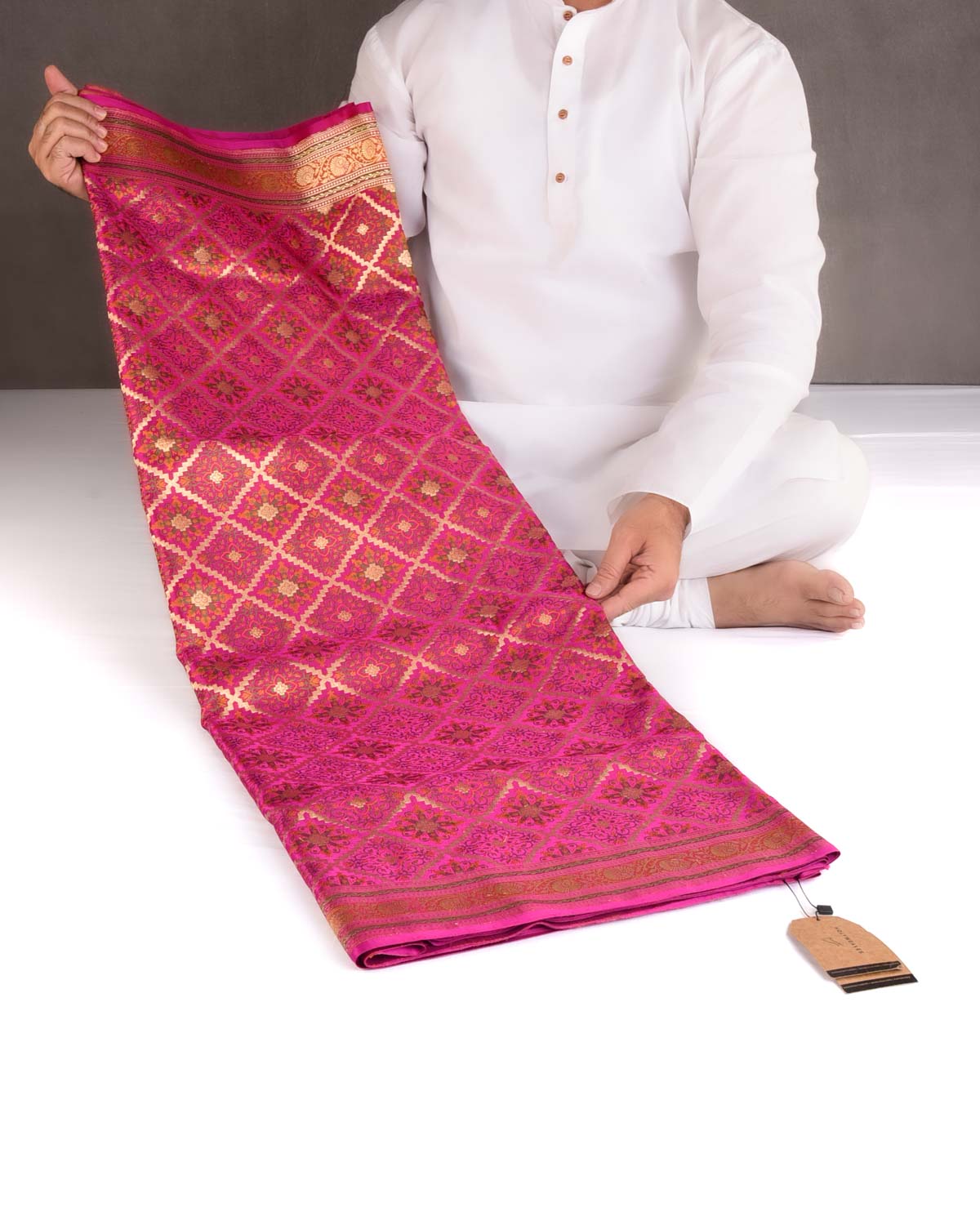 Magenta Gold Zari & Resham Gharchola Satin Jamawar Brocade Handwoven Katan Silk Banarasi Saree-HolyWeaves