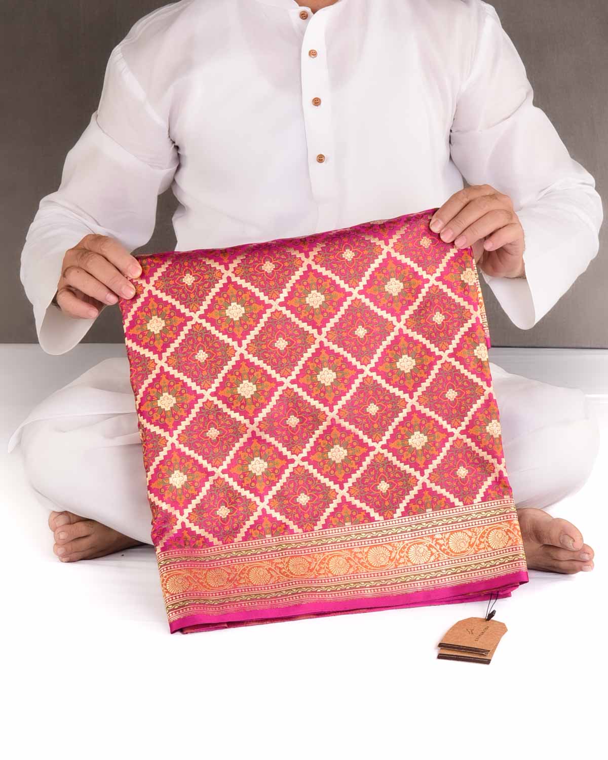 Magenta Gold Zari & Resham Gharchola Satin Jamawar Brocade Handwoven Katan Silk Banarasi Saree-HolyWeaves