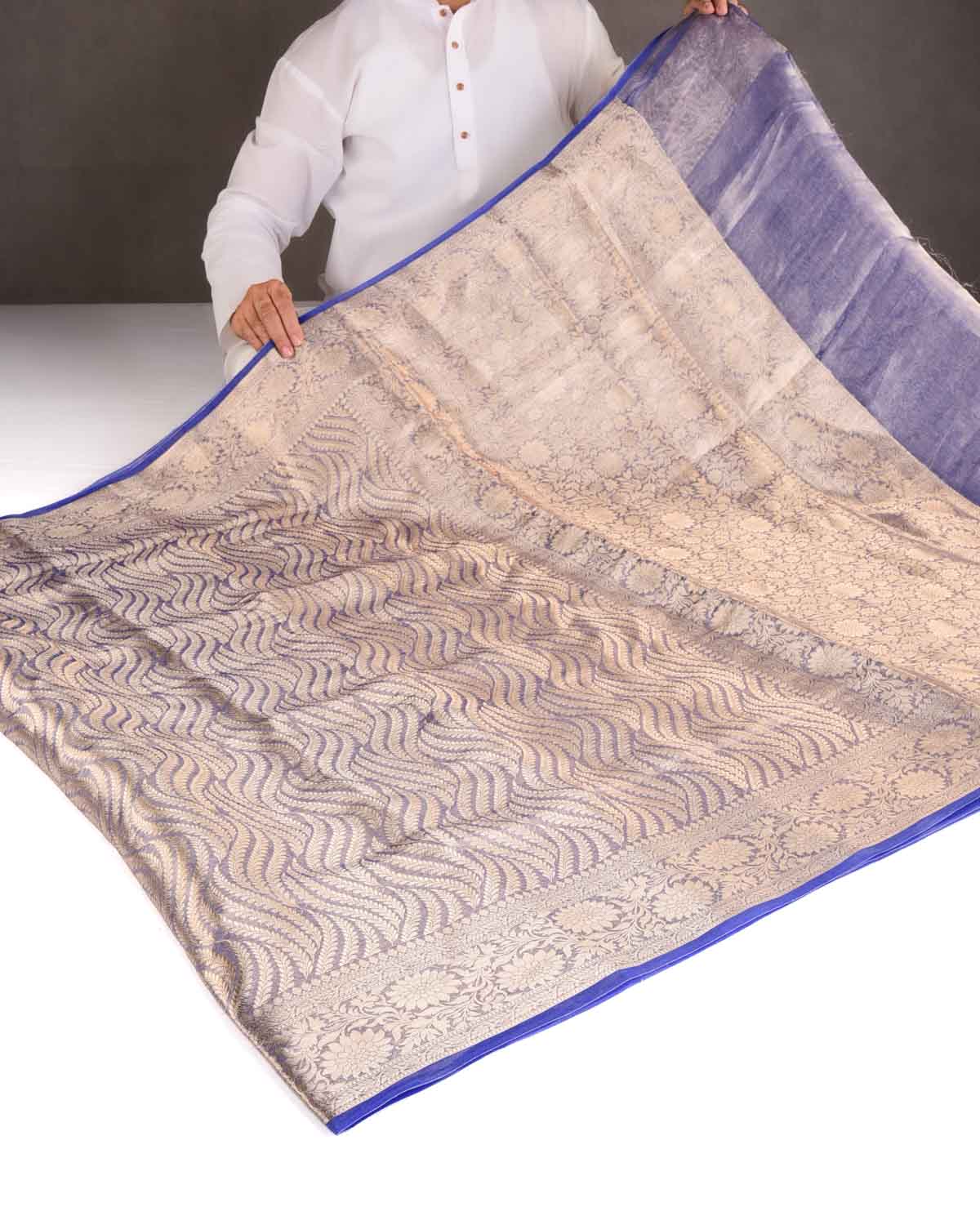 Metallic Mauve Gold Zari Jaal Brocade Woven Kora Tissue Banarasi Saree-HolyWeaves